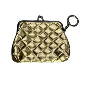 Vintage Quilted Gold Metallic Kiss-Lock Coin Purse Keychain